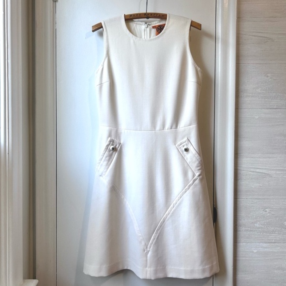 Tory Burch Cream Semi-Structured Wool Blend Dress